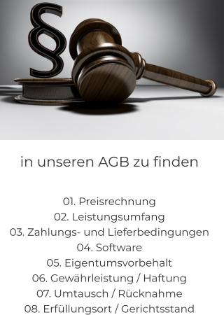 NEU! BAKERY-SERVICE Ea dolor labore culpa id in magna, voluptate velit. In duis adipisicing minim voluptate, deserunt esse aliquip irure consectetur et dolor.  in unseren AGB zu finden  01. Preisrechnung 02. Leistungsumfang 03. Zahlungs- und Lieferbedingungen 04. Software 05. Eigentumsvorbehalt 06. Gewährleistung / Haftung 07. Umtausch / Rücknahme 08. Erfüllungsort / Gerichtsstand